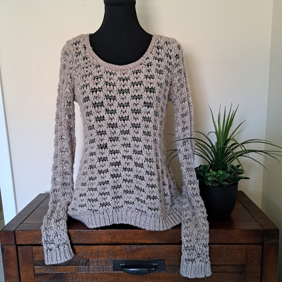 American Eagle Sweater Open Knit Size Medium Taupe Beige Scoop Neck - Picture 5 of 12